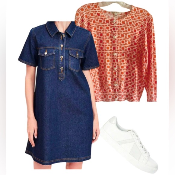 Banana Republic Burnt Orange/Cream Geometric Print Long Sleeve Cardigan - Picture 8 of 8